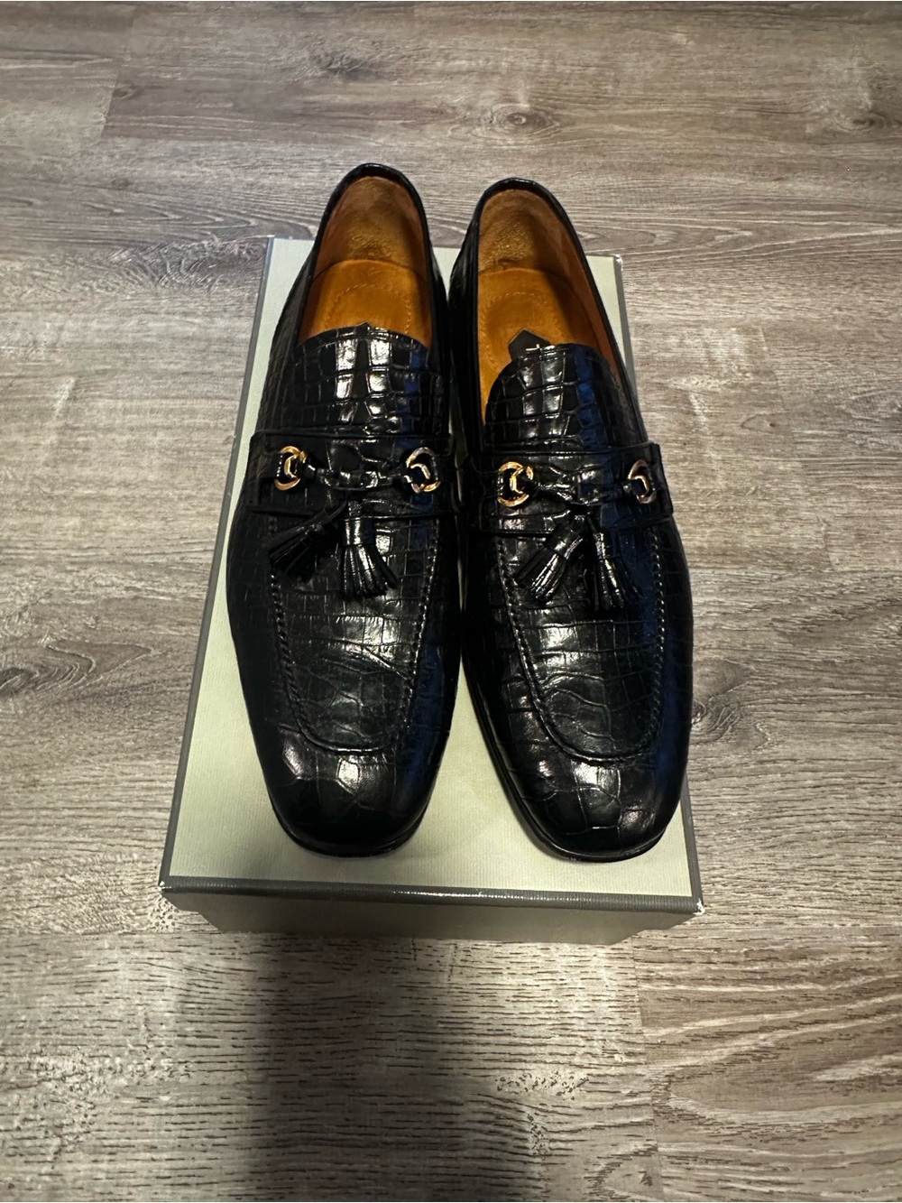Tom Ford Men's Black Croc-Embossed Tassel Loafers